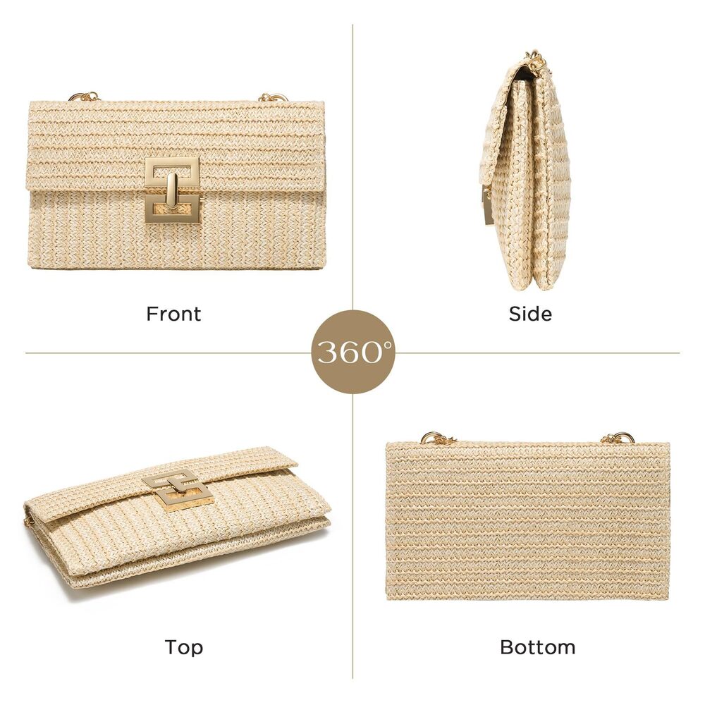 8309 Straw Purse Woven Beach Bag Summer Straw Clutch Purse Boho Crossbody - Picture 4 of 6